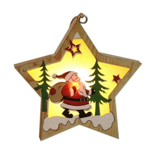 Veilleuse de Noël en bois scintillante pour Noël Maison Décoration de fête pour enfants Cadeau Pentagramme Père Noël