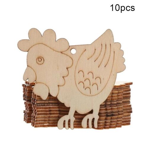 Pendentif en bois de Pâques créatif personnalisé bricolage simple artisanat ornement pour maison salon hôtel 10pcs,poule