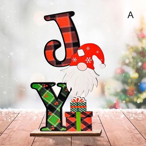 Ornement De Lettre Verticale De Noël En Bois Avec Base Et Décor De Père Noël Ornements De Bureau Innovants De Noël À La Maison Type A
