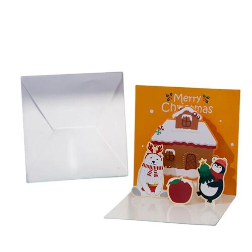Carte de voeux de Noël 3D avec enveloppe Carte de Noël de dessin animé mignon Carte de Noël colorée Carte reconnaissante de Noël Portable Pops-up Card Gingembre
