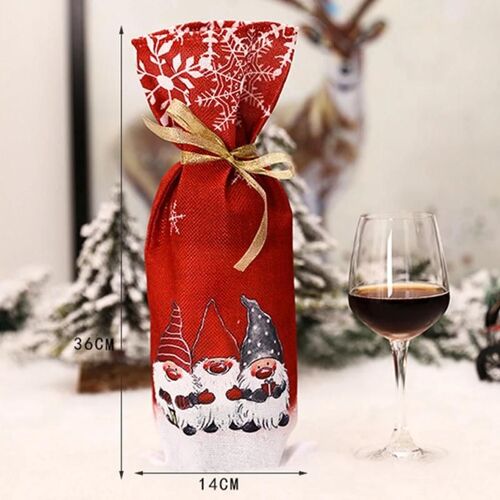 Couvercle de bouteille de vin de Noël du Père Noël avec corde Sac cadeau Dîner de Noël Décoration de table rouge