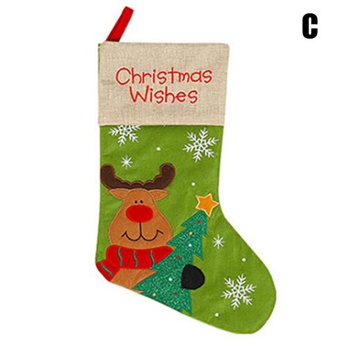 Chaussettes de Noël brodées arbre de Noël décor bas pendentif chaussette ornements enfants sac de bonbons C