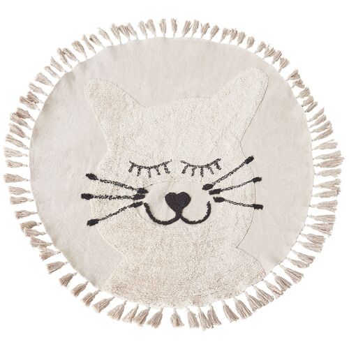 Tapis Enfant Rond Avec Motif De Chat En Coton Beige Ø 120 Cm Etseri
