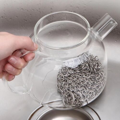 Nettoyeur en fonte Épurateur de cotte de mailles en acier inoxydable avec trou de suspension Outil de nettoyage de la vaisselle Fourniture de cuisine 4 pouces,rond