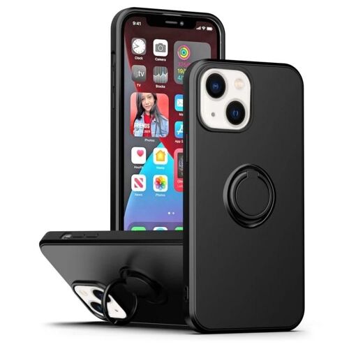 Coque en silicone pour iPhone 14 Plus - Béquille à anneau,Noir,Noir SUNSKY