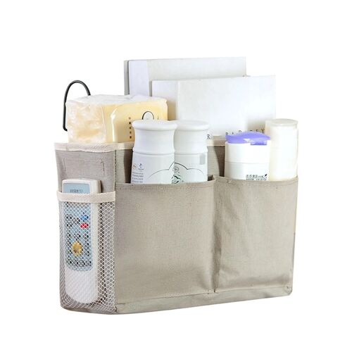 Sac de rangement suspendu de chevet avec cadre amovible Dortoir sur la porte Poches organisatrices en toile avec poche latérale grise