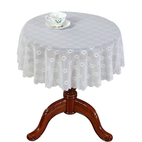 Nappe De Table En Dentelle Ronde De Couleur Blanche Revêtement Décoratif De Table Élégant Pour La Salle D'étude Maison Fleur De Diamant,Diamètre 120cm