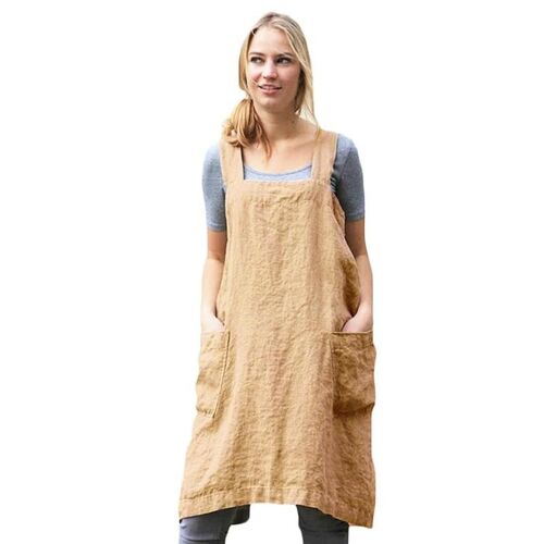 Vintage Cottage Maison Jardin Double Poches Solide Tablier Tablier Tablier Robe Casual Loose Fit Robe Pour Femmes Kaki,S