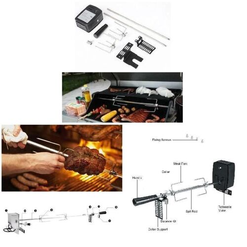 Kit de rôtissoire Universal Grill Kit complet de barbecue avec tige de broche Fourchette à viande Moteur électrique