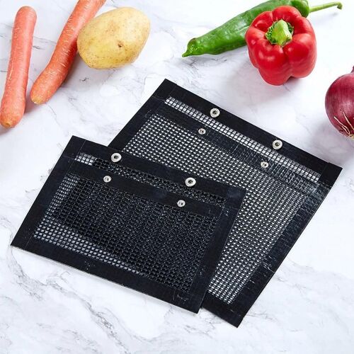 Sac De Grillade En Maille Antiadhésif Sac De Barbecue Réutilisable Résistant À La Chaleur Accessoires De Grillade Polyvalents Portables Noir