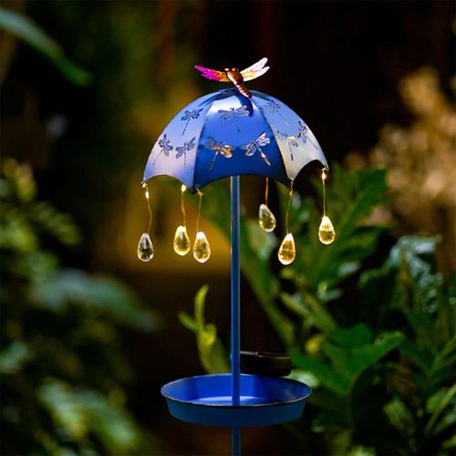 Creative Parapluie Oiseaux Mangeoire Étanche Solaire Pelouse Lumière Décoration Extérieure Bleu