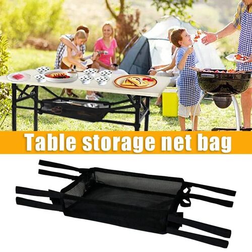 Sac De Filet De Rangement De Table Portable Polyvalent Réglable Grande Capacité Organisateur Pour Le Camping De Pique-En Plein Air Noir