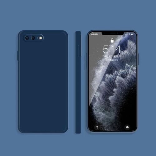 Coque iPhone 8 Plus / 7 Plus - Silicone liquide de couleur unie,Couverture complète,Anti-chute,Bleu Bleu