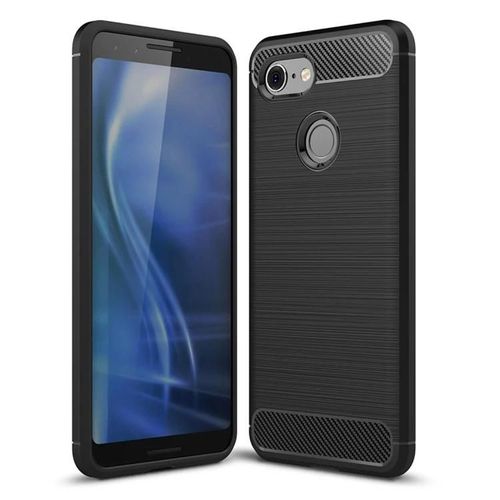 Coque En Tpu En Fibre De Carbone Pour Google Pixel 3 - Antichoc,Texture Brossée,Noir Noir