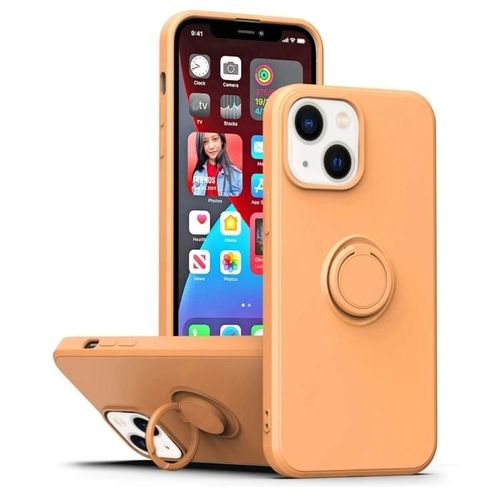 Coque En Silicone Pour Iphone 14 Avec Béquille À Anneau - Orange Couleur Orange