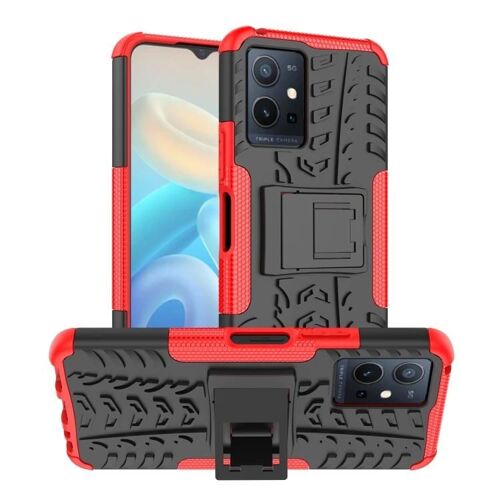 Coque de téléphone TPU + PC pour Vivo Y75/Y55/T1 5G - Rouge avec support,Texture de pneu Rouge