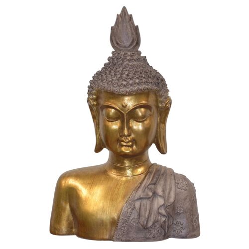 Statue Bouddha sur Pied Détail Fin et Finition Dorée hauteur 36 cm en polyrésine DEC050021