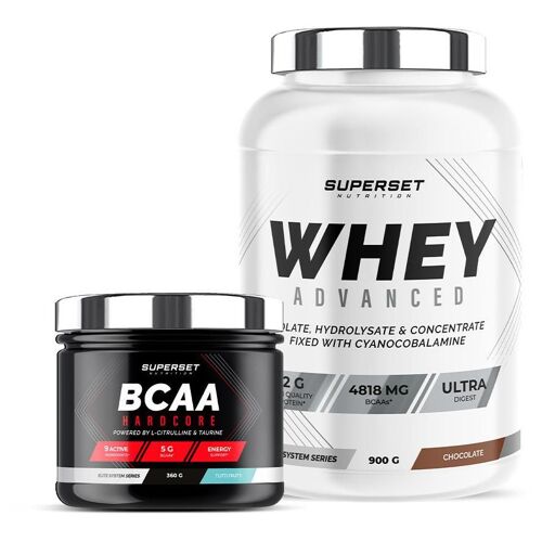 Programme Galbe Musculaire - 100% Whey Proteine Advanced 900g Chocolat - Bcaa Hardcore Tutti Frutti 