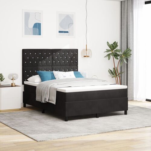 Lit Box Spring vidaXL avec Matelas & LED Noir 160x200 cm Velours