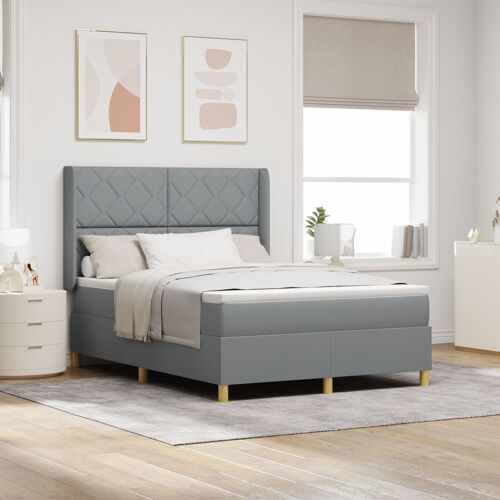 lit box spring vidaXL avec matelas et lumière LED gris clair 140x200 cm en tissu