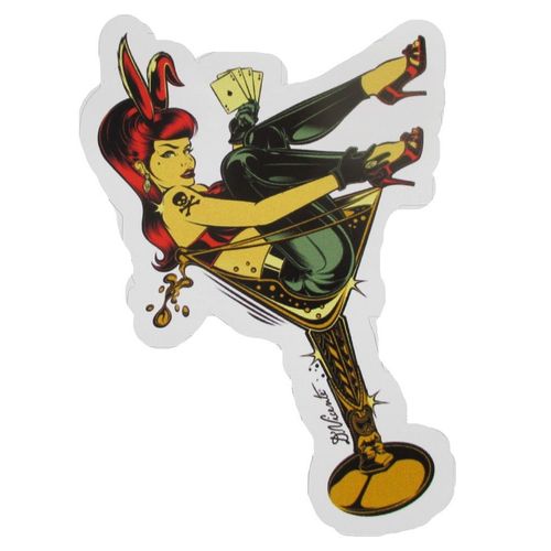 Sticker Pin Up Dans Un Verre A Martini 9.5x7cm Autocollant David Vicente
