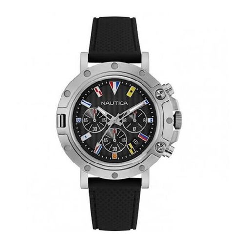 Nautica Homme 44mm Bracelet Silicone Noir Quartz Analogique Montre Nad17527g