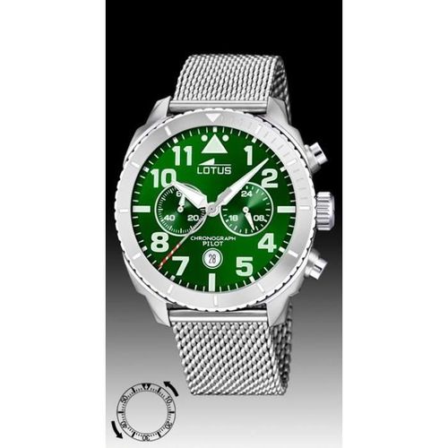 Montre Homme Lotus - 18704/2 - Chronographe Pilot - Cadran Vert - Boitier 44.50mm - Bracelet Milanais Acier - Garantie 2 Ans - Etanc
