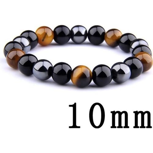 Bracelet En Perles D'oeil De Tigre Naturel Élastique Pour Adulte - Noir