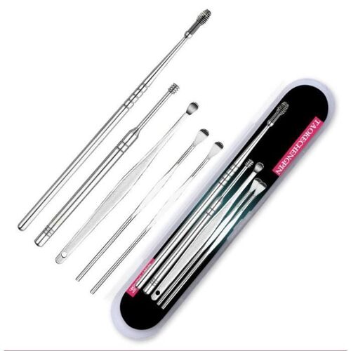 Cure Oreille En Acier Inoxydable, 5 Pièces-Ensemble, Cure Oreille, Curette, Nettoyeur, Soins, Cuillère, Outil De Ne Gj52055514 