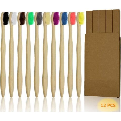 Lot De 12 Brosses À Dents En Charbon De Bambou Naturel Respectueux De L'environnement Brosses À Dents À Poils Biodégradables 