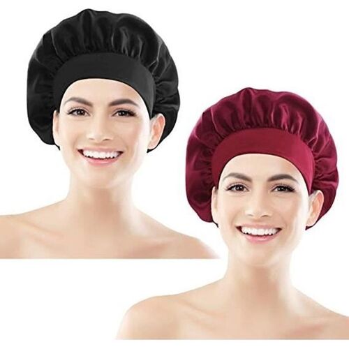 Bonnet De Couchage - Aipaide - 2pcs - Satin - Large Bande Élastique - Noir Et Vin Rouge 