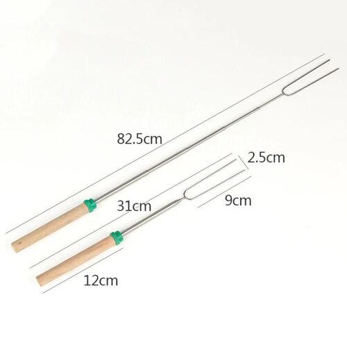 8pcs bâtonnets de rôtissage télescopiques pour barbecue fourchettes extensibles en acier inoxydable avec poignée en bois Nouveau