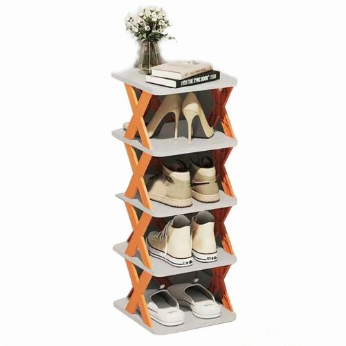 Étagère à chaussures en plastique empilable bricolage gratuit combinaison à plusieurs niveaux organisateur de chaussures pour le couloir d'entrée orange vif,cinq couches