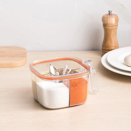 Pot D'épices Transparent Pot D'assaisonnement À 4 Compartiments Avec Couvercles Pour Fournitures De Cuisine Orange