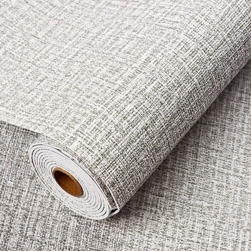 Faux Lin Texturé Papier Peint Amovible Autocollant Autocollant Papier De Contact Porte Murale Pour Mur D'accent Chambre Gris