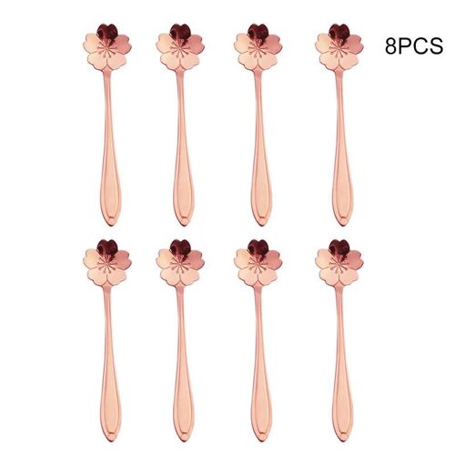 Vaisselle En Acier Inoxydable Paquet De 8 Fleur Créative Cuillère À Café Cuillère À Dessert Cuillère À Sucre Pour Mélanger Café Ou Bar Or Rose,Fleur De Cerisier X8pcs