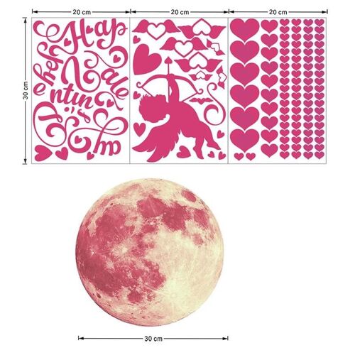 Décalcomanie murale lumineuse Amour Coeur Cupidon PVC Autocollants Saisonnier Thème Peel And Stick Maison Fenêtre Art Mural Pour La Lune Rose Saint-Valentin