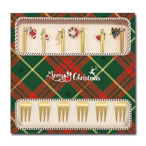 Ensemble de cuillères à café de Noël Cuillères à dessert en acier inoxydable Cuillère à café de fête de Noël Cuillères à café Fourchette cadeau de Noël du Nouvel An,or