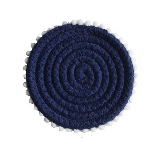 Sous-verres tissés absorbant l'eau isolation thermique Décoration de boule ronde Bleu foncé Couleur solide,Petit