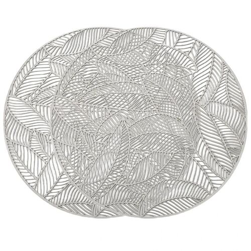 Napperon rond creux Tapis de table de restaurant Tapis de tasse à café Combinaison de feuilles isolantes Set de table Argent