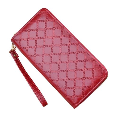 Portefeuille à main dames longue Double fermeture éclair mode diamant vérifier motif grande capacité Double couche pince à billets sac de téléphone rouge