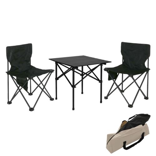 Set De Camping Hwc-N50, Table 2x Chaise Chaise Pliante Chaise De Pêcheur Pliable, Métal   Noir