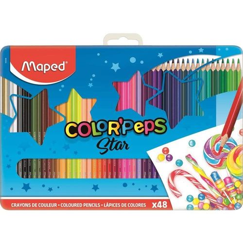 Maped Etui Métal De 48 Crayons De Couleur Triangulaire Color'peps Assortis