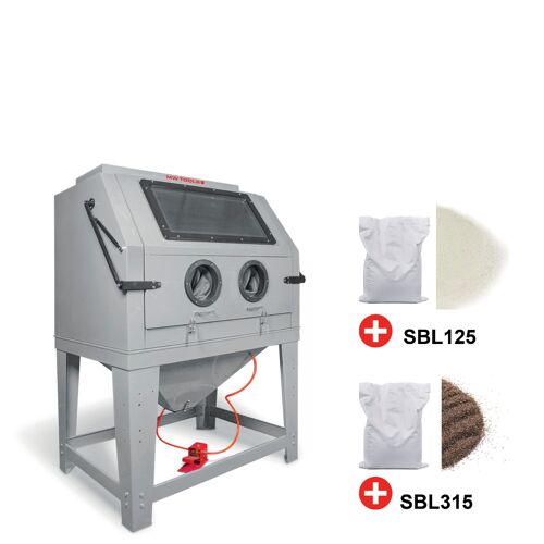 PACK Cabine de sablage professionnelle 990 L avec 25 kg de perles de verres et 25 kg de corindon brun MW Tools CAT990SET