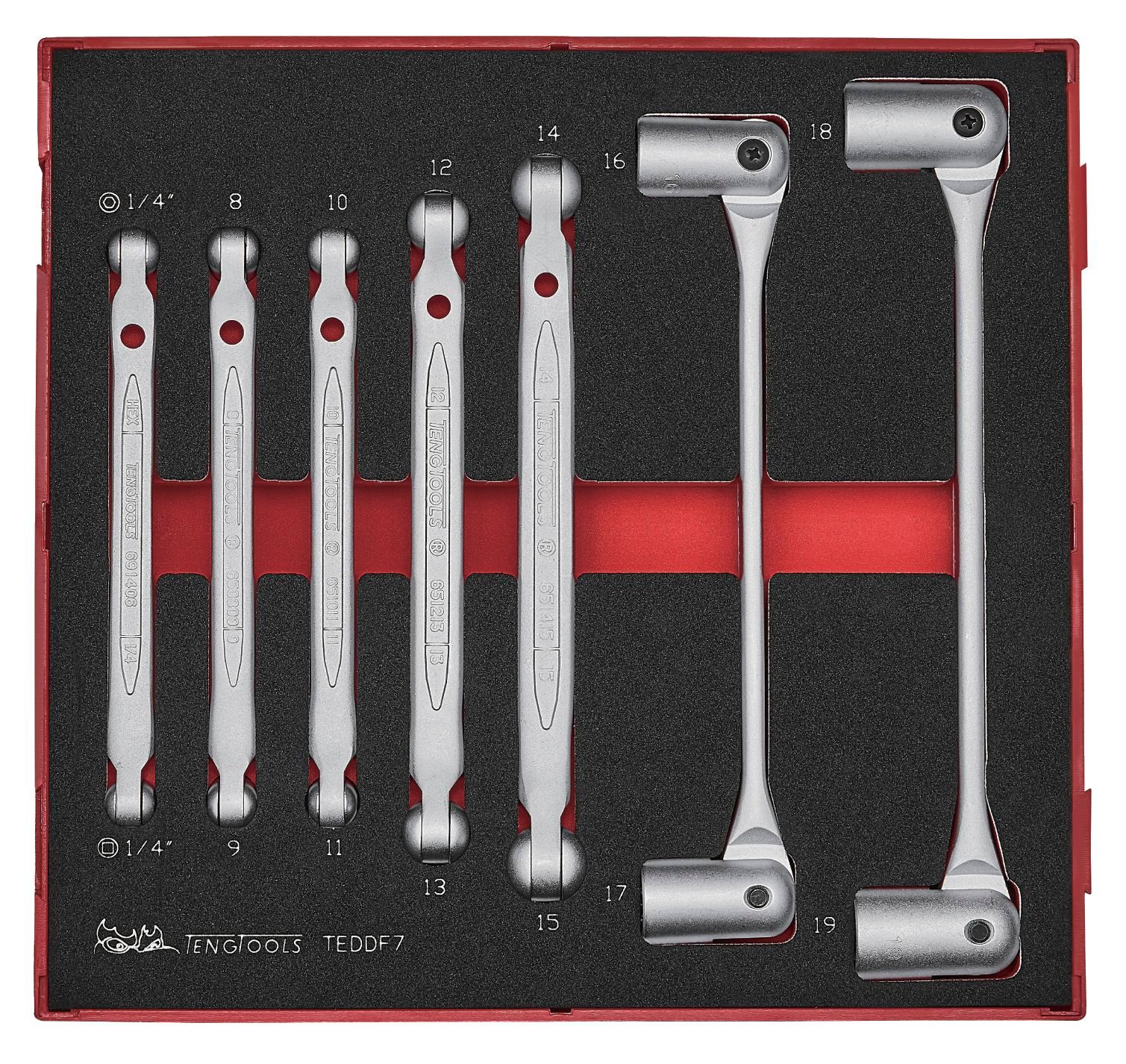 Jeu de clés articulées doubles Foam2 tray 7 pièces Teng Tools TEDDF7