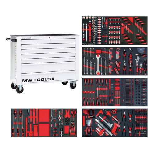 Servante d'atelier complète large, blanche XL 514 outils MW Tools MWE512G3W