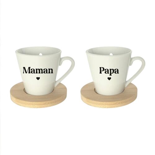 Coffret Duo Maman Papa - Tasses à Café & Sous-Tasses Bambou