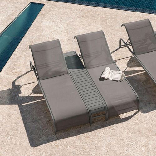 Ensemble De 2 Chaises Longues Inclinables Et Table D'appoint En Acier Marietta Gris Graphite