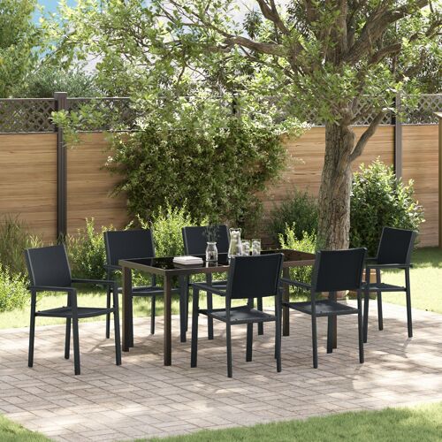Vidaxl Set De Jardin 7 Pièces Dinatoire Noir Poly Rotin