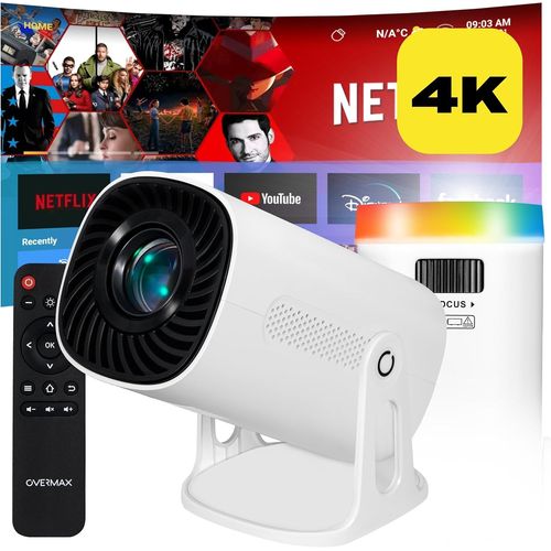 SUBZONAL-OVERMAX MULTIPIC Veer Mini projecteur 4K FullHD, Correction d'image Keystone, Image jusqu'à 200"", Wi-FI Bluetooth, 2000 Lumen 120 ANSI, Projecteur d'Étoiles, Télécommande, Android, Cinéma à